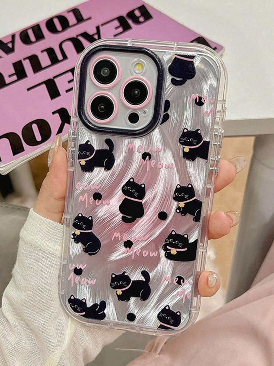 1pc Gradient Polka Dot Cute Cat Phone Case, Suitable For IPhone 17 Pro Max, 17 Air, 17, 17 Pro, 16, 15, 14, 13, 12, 11 Pro Max Plus, Shockproof Protective Cover - Black - View 1