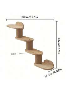 壁挂式木制猫吊床床带抓柱，剑麻猫树栖架，节省空间的壁挂式猫窝，无需占用地面空间 - 杏色 - 查看 8