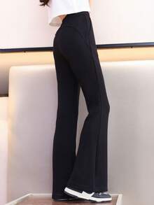 Pantalones para niña, primavera y otoño, nueva colección 2026, pantalones acampanados infantiles de color negro, ropa de primavera para niñas mayores, pantalones ligeramente acampanados, pantalones casuales - Negro - Ver 5