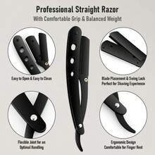 Set Of Men'S Straight Razors With Folding Design For Shaving And Hair Removal, Complete With Blades - Black - View 7