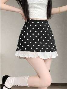 Bộ sưu tập thời trang nữ Xuân/Hè mới, chân váy chữ A với viền ren xếp tầng và họa tiết hoa chấm bi. - màu đen - Xem 8