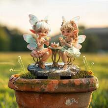 Estaca de suelo para jardín con diseño de fiesta de té de hadas de primavera soñadora, de acrílico resistente al agua y al sol y antienvejecimiento, decoración 3D visual para macetas del jardín, accesorio para crear atmósfera de cuento de hadas en fiestas de jardín, Pascua y embellecimiento diario al aire libre - A - Ver 2