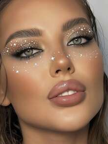 12pcs Silver Glitter Eyeshadow Temporary Tattoo Stickers, Shimmery Makeup Eye Liner Tattoo Stickers Suitable For Summer Music Festivals, Parties, Balls And Other Occasions - Silver - View 5