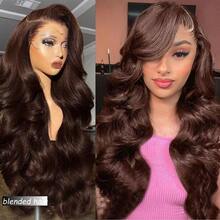 10-36英寸 13x4 耳到耳 波浪卷蕾丝前假发 真人混纺发 180% 高清透明前额无胶空气假发 真人混纺发带婴儿发 女士高密度巴西原生真人混纺假发 棕色 - 棕色 - 查看 4