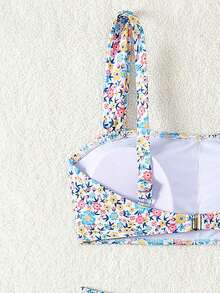 Random Ditsy Floral Printed Beachwear Set Summer - 藍色 - 查看 8