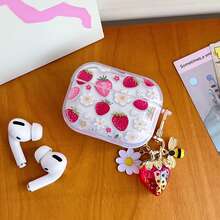 Strawberry Flower Double-Sided Design Protective Case Compatible With Apple Pro 3, Pro 2/Pro/4th Gen Bluetooth Earphone Case (Earphones Not Included) - Red - View 5