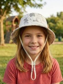 1pc Children's Cartoon Bear Letter Fully Printed, Drawstring Windproof And Sun-Proof, Casual And Cute Fisherman's Hat For Spring And Summer Beach Outings - Multicolor - View 5