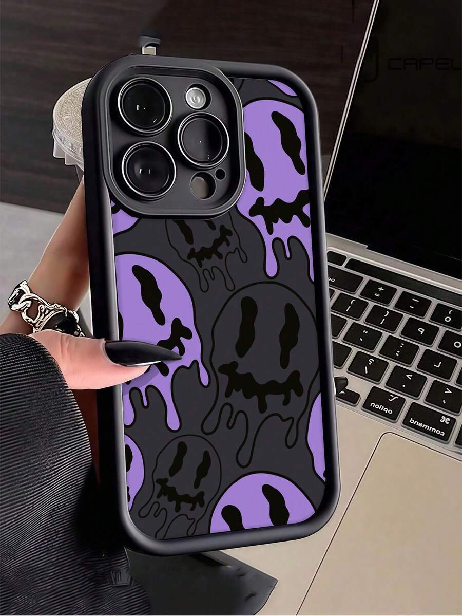 Skeleton 1pc Black & Purple Skull Design Soft TPU Shockproof Full Coverage Anti-Fingerprint Phone Case, Compatible With Apple 17, 16, 15, 14, 13, 12, 11 Pro Max, Air, And Series,International Version, Not The Domestic Version - Multicolor - View 1