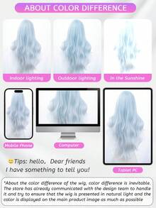 Tóc giả tổng hợp dài 30 inch với kiểu tóc gợn sóng tự nhiên, màu xanh nhạt tuyệt đẹp. Được làm từ sợi chịu nhiệt để đảm bảo độ bền. Bộ tóc giả này hoàn hảo để sử dụng hàng ngày, mang lại vẻ ngoài tự nhiên và chân thực, giống như tóc thật. - Màu xanh nhạt - Xem 9