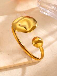 1pc Fashionable Exaggerated Ocean Style Butterfly, Flower, Shell, Sun & Moon Open Bangle Bracelet, Suitable For Women's Daily & Holiday Wear - Yellow Gold - View 3