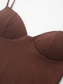 Women's Solid Color Slim Fit Casual Versatile Camisole - Brown - View 3