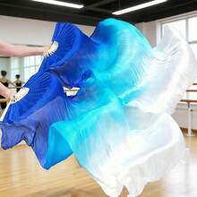 150cm/59.05in Gradually Changing Blue And White Dancing Long Silk Fan. Adult Square Dance Fan. Elegant Silk Fabric + Reinforced Fan Frame. Props For Classical Dance /  Dance Performances. - Multicolor - View 14