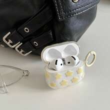 Ốp tai nghe trong suốt màu vàng hình ngôi sao + vòng tròn dành cho Apple Watch Pro 3/Pro 2/4/3/2, ốp tai nghe thời trang dành cho nữ, vỏ tai nghe tối giản tương thích với Apple. - vàng nhạt - Xem 3