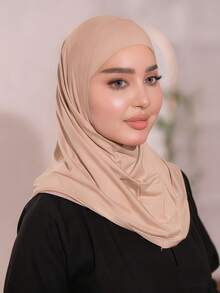 1件装女士中东阿拉伯迪拜土耳其纯色经典简约休闲优雅低调莫代尔丝绸柔软透气舒适长帽檐二合一围巾头巾针织头巾，适合日常生活、节日、聚会、礼拜等场合。 - Hijab - 查看 10
