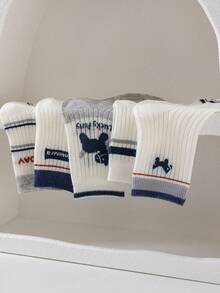 5双儿童春夏新款透气网眼马标中筒袜，百搭男童袜 - 彩色 - 查看 4