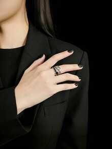 1pc Titanium Steel Classic Fashion, Luxury, Hip-Hop, Cute, Retro, Minimalist, Unique Multi-Color Enamel Drip Glaze Stainless Steel Adjustable Open Ring, Suitable For Various Outfits, Work, Study, Travel, Carnival, Concert, Party, Also Suitable As Holiday Gift - Silver-black and White - View 7