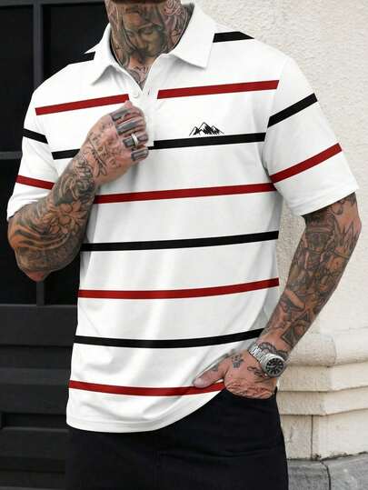 男士夏季新款撞色条纹Polo衫，休闲百搭翻领短袖T恤