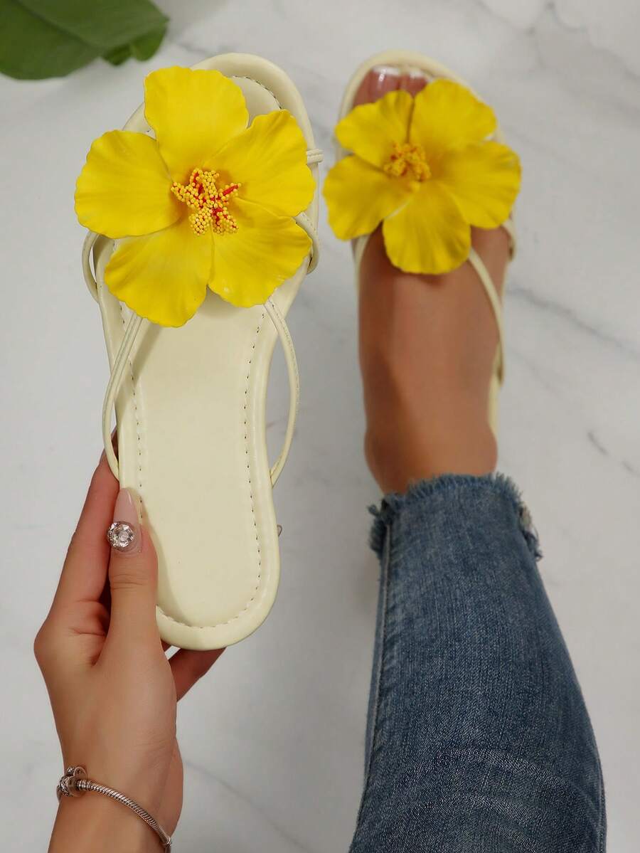French Breeze Slip-On Sandals, Women's Summer Outdoor Slippers, New Floral One-Strap Design, Flat Sole, Suitable For Dates, Shopping, Gatherings, Parties, Commuting, Business