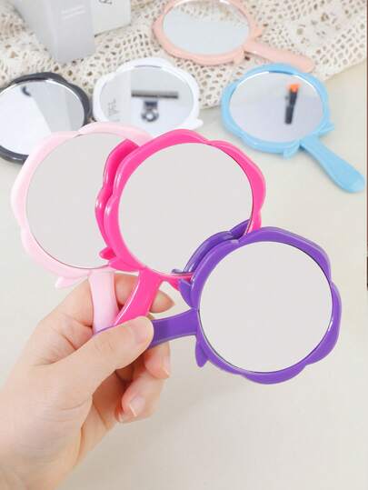 1pc Retro Rose Flower Portable Handheld Makeup Mirror, Vanity Pocket Mirror, Mini Cute Cartoon Compact Mirror For DIY Cosmetics