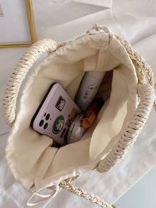 Daisy Straw Woven Bag | Romantic Essential For Summer Vacation And Daily Outings. Semi-Circular Body With 3D Daisy Decor! Dual Handle Design Includes A Short Hand Strap For Short Trips And A Detachable Long Shoulder Strap, Crossbody Or Shoulder Carry, Easily Matches Commuting, Shopping Or Beach Vacation Scenes. - Multicolor - View 11