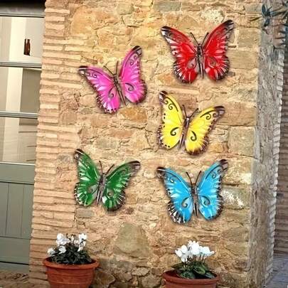 5pcs Metal Butterfly Wall Art, Vibrant Colorful Garden Decor, Outdoor/Indoor Craft Ornaments For Home Accents