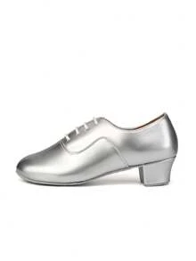 男士亮银色拉丁舞鞋，系带，专业标准舞鞋，现代舞鞋，3.5厘米鞋跟 - 銀色 - 查看 4