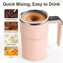 Self Stirring Mug, Stainless Steel Automatic Stirring Coffee Mug With Temperature Display, Rechargeable Travel Coffee Cup With Lid & Handle, For Coffee, Milk, And Other Beverages - Pink - View 8
