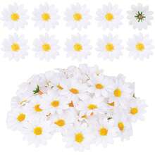 200 piezas de cabezas de flores de margarita artificial - Crisantemo falso para manualidades DIY y accesorios para el cabello - Blanco - Ver 8