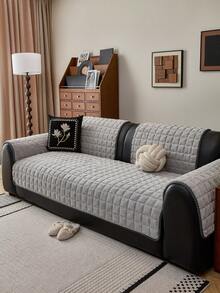 1PC Milk Velvet Checkered Solid Pattern Sofa Cushion, Thickened Non-Slip Seat Pad, Suitable For 1-4 Seater Sofa Protective Cover, All-Season Machine Washable Sofa Cushion - Light Grey - View 4