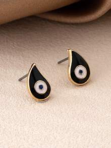 2 Pairs Vintage Water Drop Demon Eye Stud Earrings Set, Suitable For Daily, Commute, Date, Party Wear, Valentine's Day Gift - Multicolor - View 3