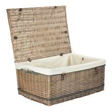 Red Hamper 72cm Antique Wash Rope Handled Wicker Picnic Trunk - White - View 5