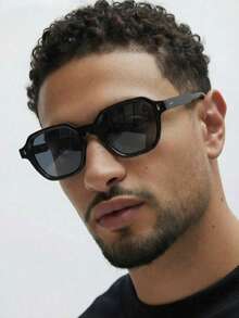 1 par de gafas de moda con marco cuadrado, remaches versátiles y sencillos para hombres - Verde - Ver 2