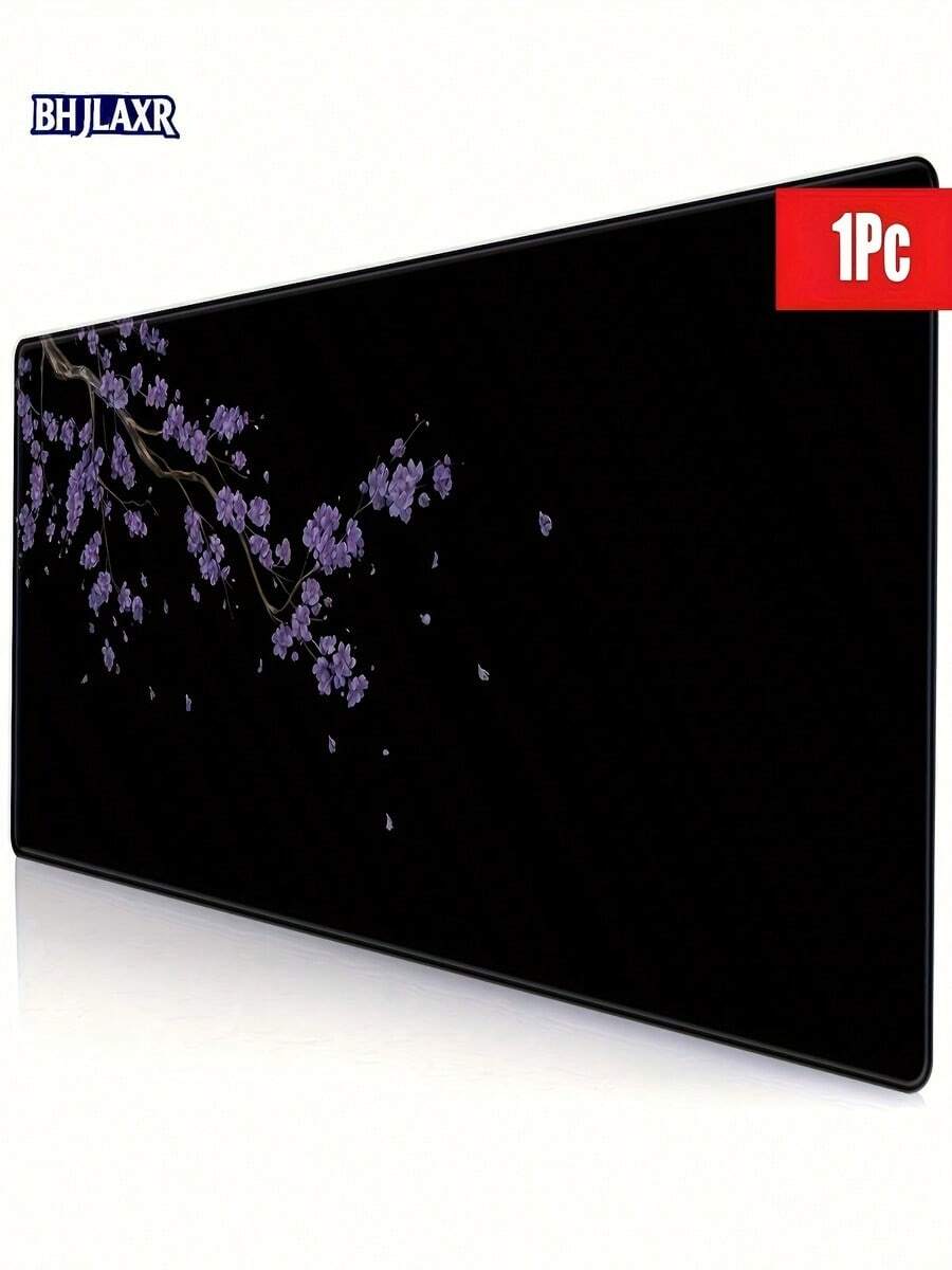 Product Image: Extra Large Purple Cherry Blossom Pattern Mouse Pad - Non-Slip And Durable Gaming Desk Mat, Precisely Stitched Edges, Washable Black Background - Perfect Gift For Boyfriend/Girlfriend, Home/Office Decor, Modern Desktop Accessory - View 1