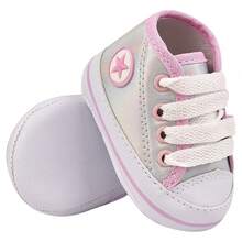 Baby Boy Shoes, High-Top Sneakers, Newborn Size, Comfortable Canvas - 銀色 - 查看 3