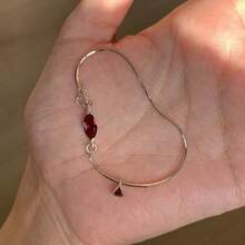 1 chiếc vòng tay bằng thép không gỉ kiểu dáng tối giản hình xương rắn, đính đá ruby đỏ và đá cubic zirconia hình giọt nước, đa năng. - vòng tay kim cương hình bầu dục - Xem 3
