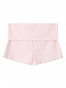 Women Fold Over Shorts Low Rise Foldover Shorts Wide Waistband Rollover Yoga Shorts Y2K Slim Fit Cute Micro Lounge Short Micro Bottoms Booty Shorts Summer Outfits - Pink - View 7