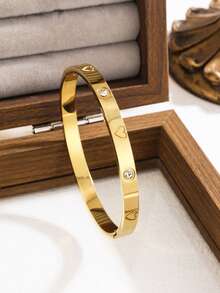 Bộ 3 món/set/ 1 chiếc vòng tay hình trái tim bằng thép không gỉ mạ vàng 18K kèm hạt thủy tinh hợp kim 18cm, trang sức thời trang phù hợp cho nữ đeo hàng ngày và làm quà tặng. - Vàng 2 - Xem 5