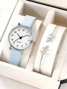 2 piezas Conjunto de reloj minimalista de moda para mujer (1 pieza) y conjunto de pulsera con diseño de rama (1 pieza), adecuado para vacaciones, fiestas, bodas, reuniones y uso diario, regalo perfecto para damas (sin caja incluida) - Multicolor - Ver 3
