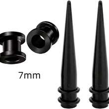 Stainless Steel Ear Gauge Taper Stretching And Single Flare Plugs Flesh Tunnel Kit (1G - 7mm) 2 Steel Tapers & 2 Steel Tunnels (4 Pieces) Tunnels Ear Stretching Kit Gauges Gauging Plugs - 7mm Black - View 4