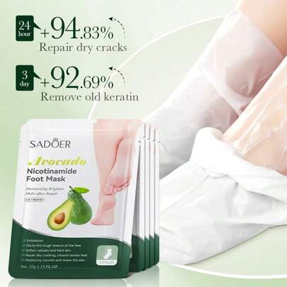 10 Peças = 5 pares Máscara Esfoliante para os Pés com Abacate e Niacinamida, Máscara Hidratante para os Pés para Amaciar, Esfoliar e Melhorar a Pele Seca, Remove a Pele Morta e Seca - Máscara Peeling de Abacate