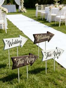 4pcs Wedding Direction Sign Set, With Stands, Wedding Ceremony Directional Signage, Lawn Arrow Signs, Suitable For Wedding Ceremony, Reception Area And Parking Zone - Multicolor - View 7