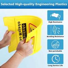 WOUSEDO 1-Pack Caution Wet Floor Sign,17.5" Height,Bright Yellow Double-Sided Folding A-Shaped Frame Design, Bilingual Caution Message - ColorA - View 2
