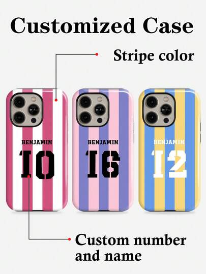 1pc Customized Retro Sporty Contrast Stripe Jersey, Lucky Number Signature, Customizable Color & Personalized Number, 2-In-1 Glossy Filmic Hard Phone Case Cover Suitable For IPhone 11/12/13/14/15/16 17 Pro Max