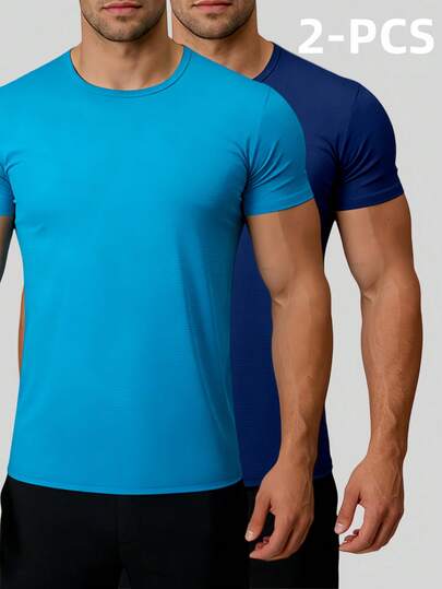 2pcs/Set Moisture Wicking Short Sleeve T-Shirts, Outdoor Sports Breathable Marathon Running Couple Activewear