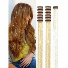 12pcs Women's Fashion Shiny Gold Foil Tassel Hair Clips, Ribbons, Straight Hair Extensions, Suitable For Daily Wear, Balls, Parties, Hair Accessories, Head Accessories, Hair Accessories For Women, Hair Piece, Hairpin - 多色-1 - 查看 4