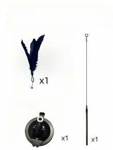 1pc Cat Teaser Wand Toy With Feather & Bell Replacements, Interactive Pet Toy For Cats To Play And Exercise, Suction Cup Handheld Design - Black and White - View 9