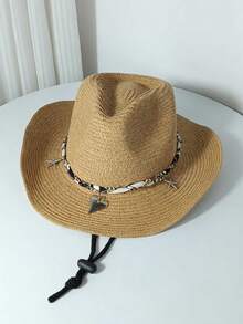 Straw Cowboy Hat, Suitable For Beach Vacation, UV Protection, Windproof, Western Style Sun Hat - Multicolor - View 7