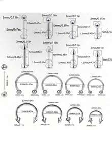 32 piezas Anillos para la nariz, Anillos para los labios, Anillos de herradura, Anillos en forma de C para la nariz, Joyas de piercing de acero inoxidable, Tachuelas básicas, Bolas, Espirales, Unisex 6mm 8mm 10mm 12mm - anillo en la nariz - Ver 3