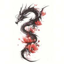 1pc Colorful Fresh Realistic Dragon & Red Floral Temporary Tattoo Sticker, Waterproof Long-Lasting Durable Fake Tattoo, Fashionable Body Art For Men & Women, Applicable To Arm, Shoulder, Abdomen, Waist, Leg - Halloween - View 7