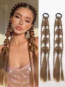 2 Pcs 18-Inch Hand-Woven Ponytail Wigs, High-Temperature Fiber Material, Bubble Braid Style, Suitable For Women - Multicolor - View 19